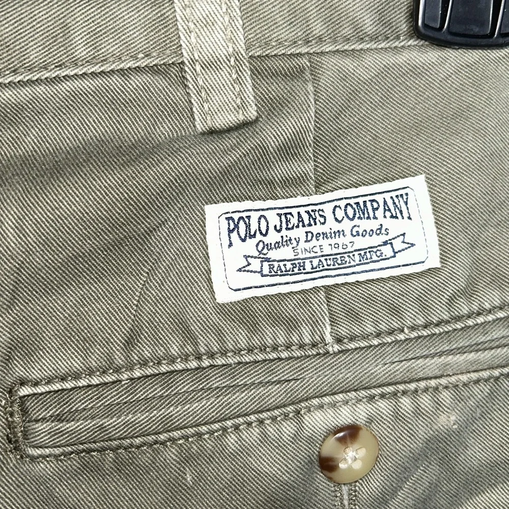 Polo Jeans Pants Mens 36x32 fits{34x29}  Olive Green Chino  Double Pleated 90s